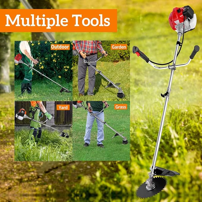 COOCHEER 4 in 1 Brush Cutter Gas Powered,58cc Weed Wacker Gas Powered, 2 Cycle Straight Shaft String Trimmer Grass Cutter Machine for Lawn and Garden Care Trimming, Orange