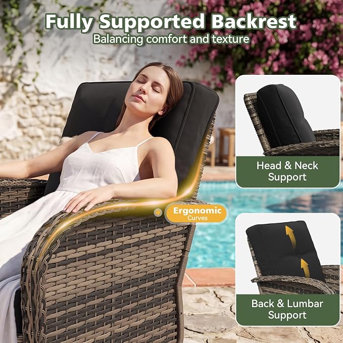 Aoxun 14 Piece Outdoor Patio Furniture Set with 44'' Fire Pit Table, Wicker Rattan Outdoor Furniture with High Back Swivel Rocker Chairs, Outdoor Conversation Set with Thick Cushion, Black