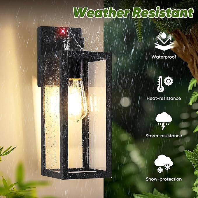 15" Large Upgraded Motion Sensor Outdoor Wall Light Fixture, Black | Auto ON/OFF, 3 Lighting Modes, Waterproof, Rust-Resistant, Durable Metal & Clear Glass, Standard E26 Sockets, Easy to Install