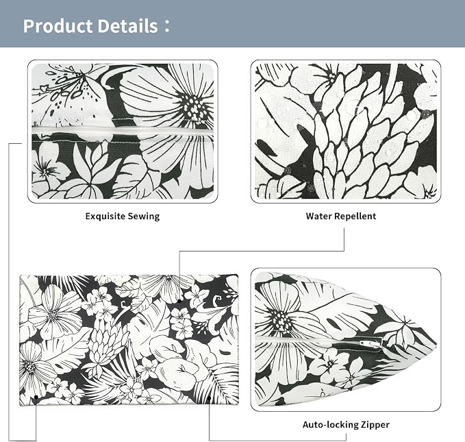 12x20 Inch Lumbae Pillow Covers, Rectangle Waterproof Throw Covers Set of 2, Decorative Patio Furniture Cushion Cases for Porch Garden, Tropical Blossom Noir
