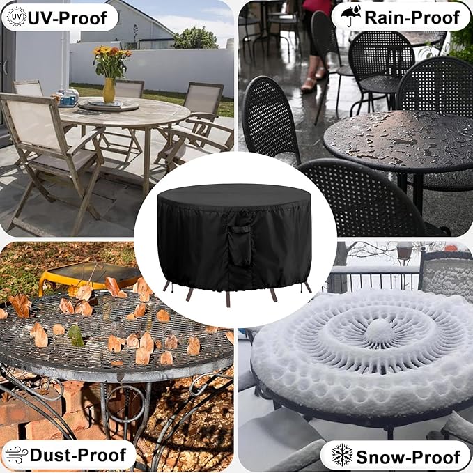 OutdoorLines Outdoor Waterproof Patio Table Furniture Set Covers - Round Couch Sectional Cover Outside Weatherproof Patio Furniture Covering for Deck, Lawn and Backyard 72"DIA x 28"H, Black