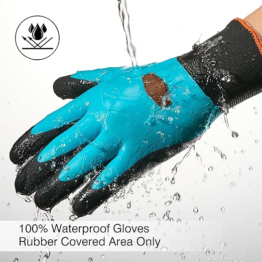 COOLJOB Waterproof Winter Freezer Gloves for Working Gardening Fishing Construction Worker, Double Coated Rubber for Warehouse Cold Refrigeration House, 1 Pair Medium Blue