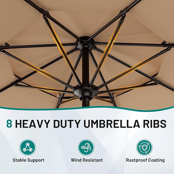 AreShark 9ft 2-Tier Patio Umbrella with Valance - Outdoor Umbrella Waterproof UV Protection, Market Table Umbrella w/Push Button Tilt&Crank for Pool, Porch, Garden(Beige)