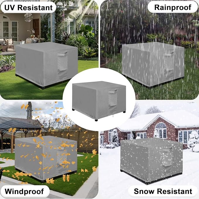 OutdoorLines Outdoor Waterproof Patio Ottoman Covers - Square UV-Proof Patio Side Table Cover Windproof Heavy-Duty Furniture Covering Protector 25L x 25W x 17H Inch, Grey