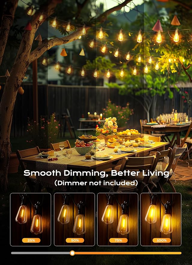 Brightown Outdoor String Lights Patio Lights 100FT ST38 Waterproof Dimmable | Connectable Shatterproof LED Christmas Lights, Hanging Outside Light for Backyard, Porch, Deck, Balcony, Garden, Home Decor