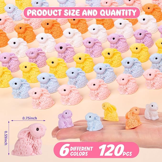 600PCS Miniature Resin Rabbit Easter Bunny Figurines for Easter Egg Fillers | 6 Colors Cute Tiny Bunnies Rabbits Animals, Fairy Garden Dollhouse Cake Home Decor Hidden Game