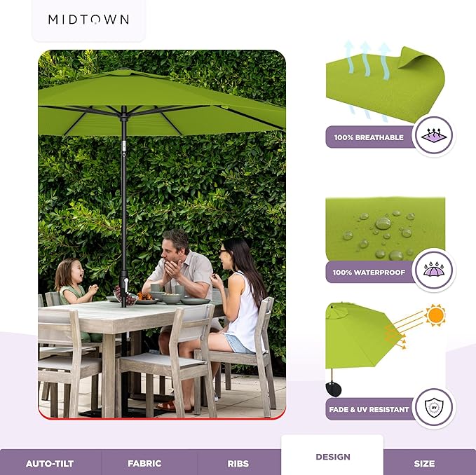 Midtown Umbrellas – The Swilt 8 Ft Patio Umbrellas with 360° Swivel & Tilt Mechanism, 8 Fiberglass Ribs & Terylast Polyester Fabric for Backyard, Deck, Pool & Cafes - Pear Canopy, Black Pole