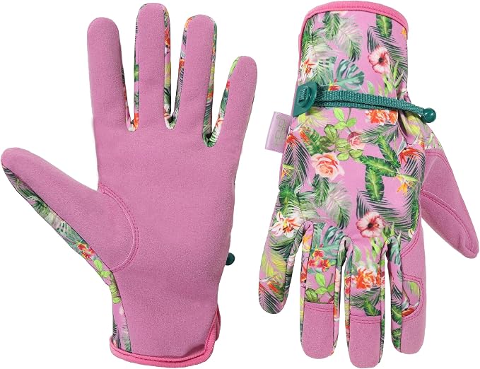 HANDLANDY Gardening Gloves for Women, Leather Garden Glove, Gardener Gift | Breathable Floral Ladies Leather Garden Yard Gloves, for Trimming, Weeding, Digging, Planting, Pruning