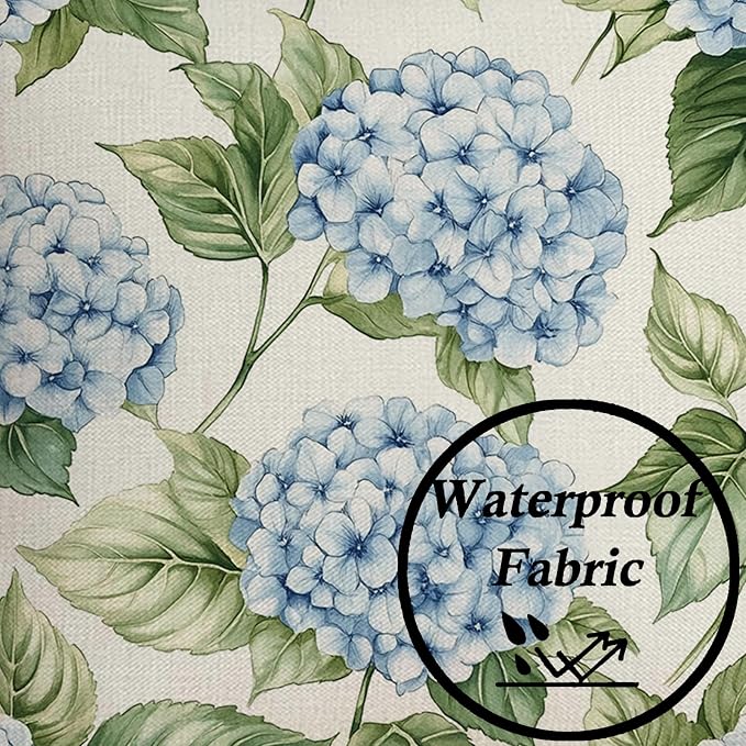 Blue Hydrangea Outdoor Throw Pillow Covers 18x18 inch Set of 2 Waterproof Floral Pillow Cases Flower Decorative Cushion Covers for Patio Garden Spring Decor