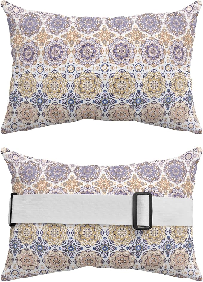 Outdoor Pillows Covers with Inserts Bohemia Mandala Floral Ethnic Pattern Rustic Waterproof Recliner Pillow with Adjustable Strap Throw Pillows for Patio Furniture Pool Lounge Chair, 11x16 inch, 1PCS