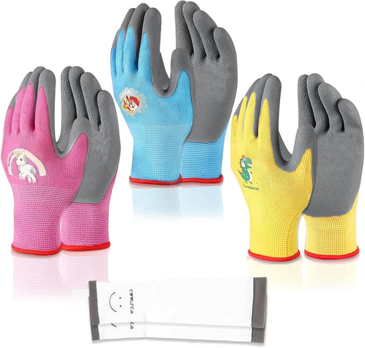 Kids-Gardening-Gloves for Age 3-12, Rubber-Coated Garden Yard Work-Gloves for Children Toddlers Boys & Girls