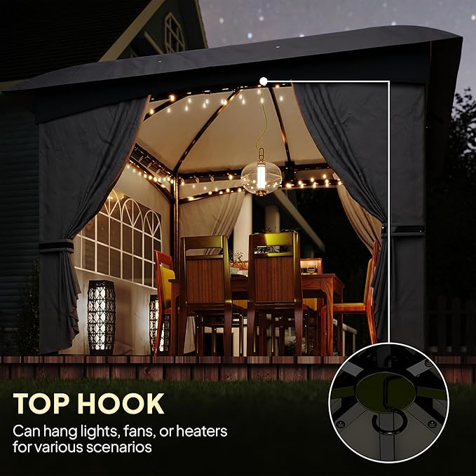 Outsunny 11' x 11' Outdoor Gazebo, Arc Patio Gazebo Canopy Shelter, UV Protected, with Curtains, Church Windows, Double Roof, Galvanized Steel Frame for Lawn, Backyard and Deck, Dark Gray