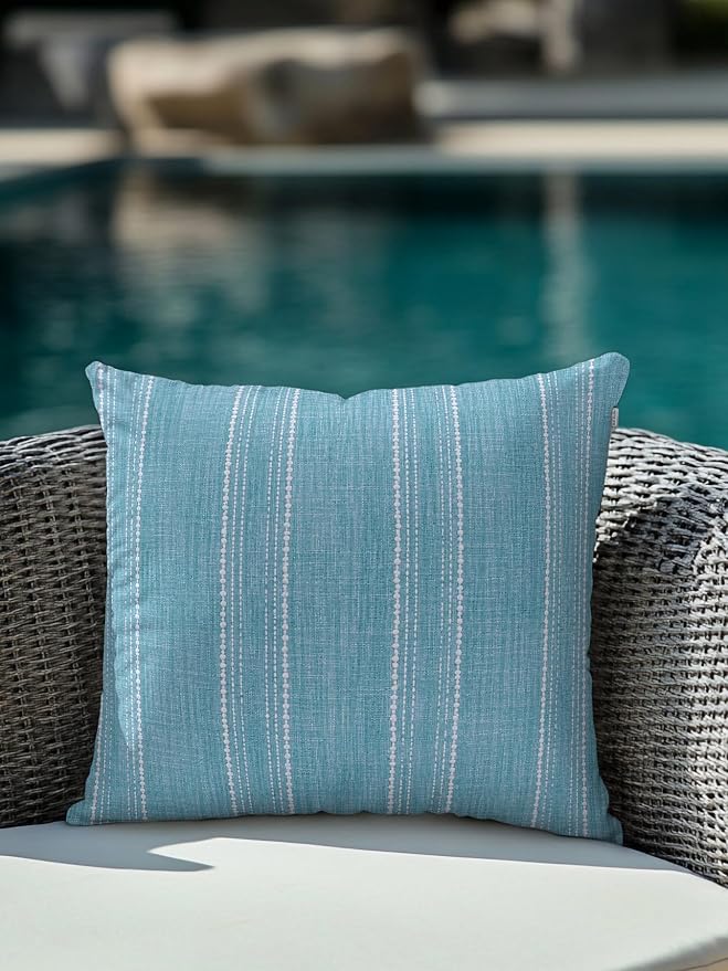 Waterproof Outdoor Pillow 1 Pack Blue Linen Stripes Decorative Throw Pillows Cover & Insert 18x18 Inch Pillowcase Parallel Vertical Lines Pillows for Couch Sofa Bed Patio Furniture Indoor Outdoor
