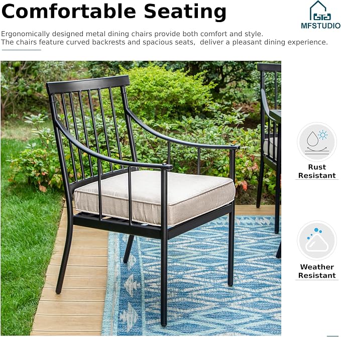 MFSTUDIO 7-Piece Patio Dining Set, Swivel Metal Chairs, Umbrella Hole | 59" Rectangular Metal Table, Beige, Removable Cushions