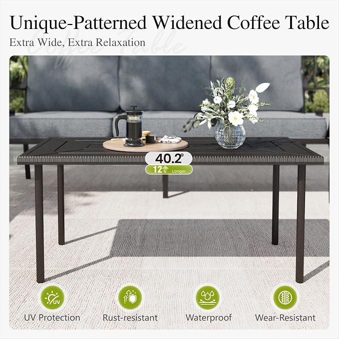 Sophia & William Patio Conversation Set for 7, 1 Loveseat, 3-Seater Sofa, 2 Fixed Chairs and 1 Coffee Table, Metal Outdoor Furniture with 5.75" Extra Thick Cushions, Grey