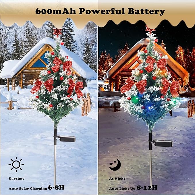 ULAROOM Solar Christmas Tree Light - Christmas Waterproof Small Pathway Lights, Outdoor Lights Christmas Decorations Cedar Xmas Tree with 20 LED Lights in 4 Colors for Garden/Yard/Patio, 4 Packs