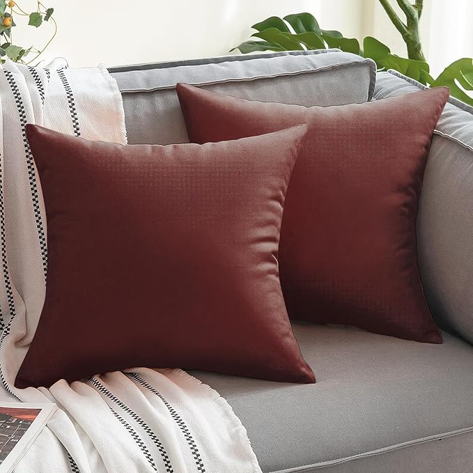 VAKADO Outdoor Waterproof Throw Pillow Covers 20X20 Set of 2 Decorative WineRed Patio Furniture Cushion Cases Outside Decor for Couch Garden Bench Porch