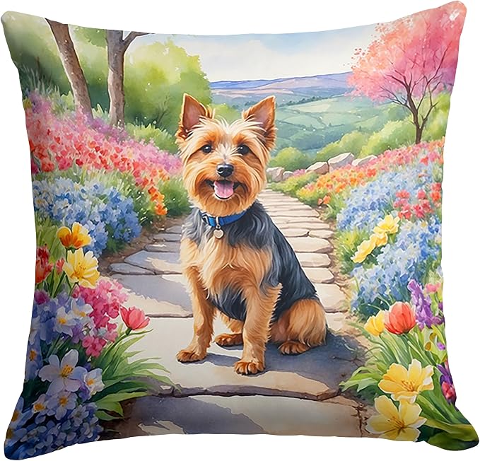 Caroline's Treasures Australian Terrier Spring Garden Throw Pillow Machine Washable, Indoor Outdoor Decorative Pillow for Couch, Bed or Patio, 14Hx14W