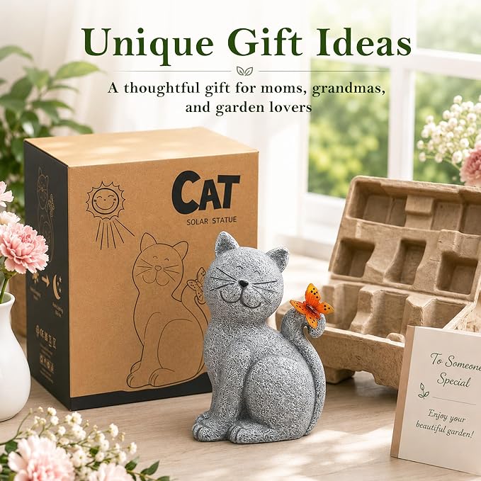 Nacome Cat Outdoor Statues for Garden: Outside Decor with Butterfly Clearance for Yard Art Lawn Ornaments Porch Patio Balcony Home House - Gifts for Mom Grandma Women