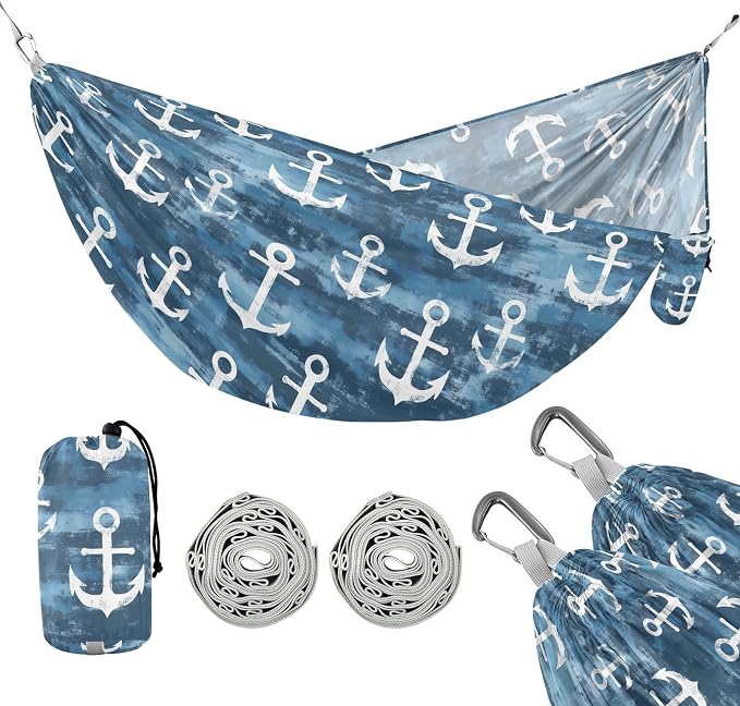 Camping Hammock Outdoor Hammocks for Outside Nautical Seafaring Beach Trees Portable Lightweight with Pockets Tree Straps Indoor Small