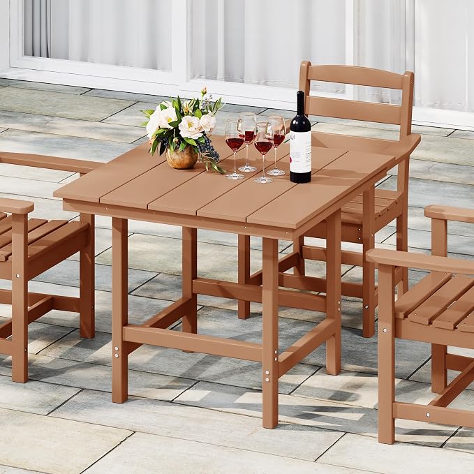 Costaelm Palms 5-Piece HDPE Outdoor Square Patio Dining Table Set with Armless Side Chairs, Teak
