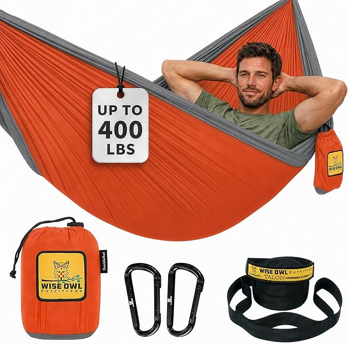 Wise Owl Outfitters Camping Hammock – up to 500lbs Portable Hammock with Tree Straps - Travel, Backpacking, Hiking, Outdoors Camping Gear - Single or Double