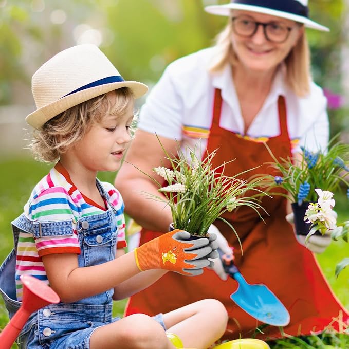 WAWSAM Kids Gardening Gloves 3 Pairs Toddlers Rubber Coated Work Gloves Children Garden Gloves