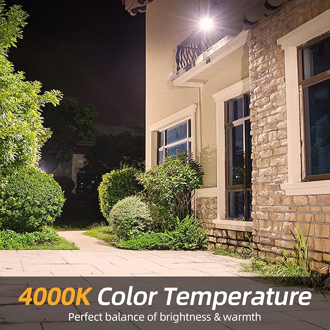 30W LED Outdoor Security Flood Lights,AC 120-277 Input | 100lm/W Efficacy,Super Bright LED Chips,7V×7H Beam Spread,180°Adjustable Knuckle Mount,IP65 Waterproof,4000K Color Temperatur