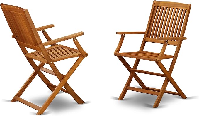 East West Furniture BSCM9CANA 9 Piece Outdoor Patio Dining Sets Includes an Oval Acacia Wood Table and 8 Folding Arm Chairs, 36x78 Inch, Natural Oil