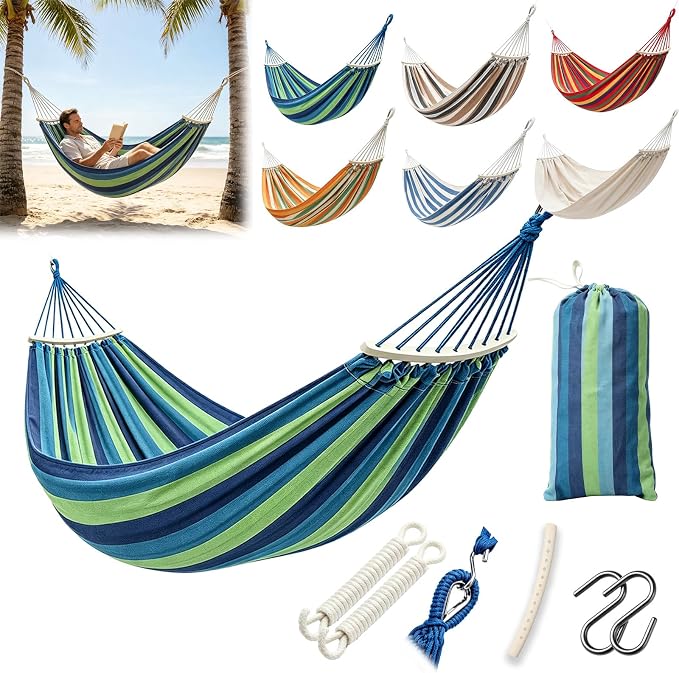 Hammock Replacement for Stand (Blue, 1 Person, Anti-ROLL Design) | Hammock Without Stand, Rope Hammocks for Outdoor Travel Portable Lightweight Hammocks with Tree Straps and Storage Bag