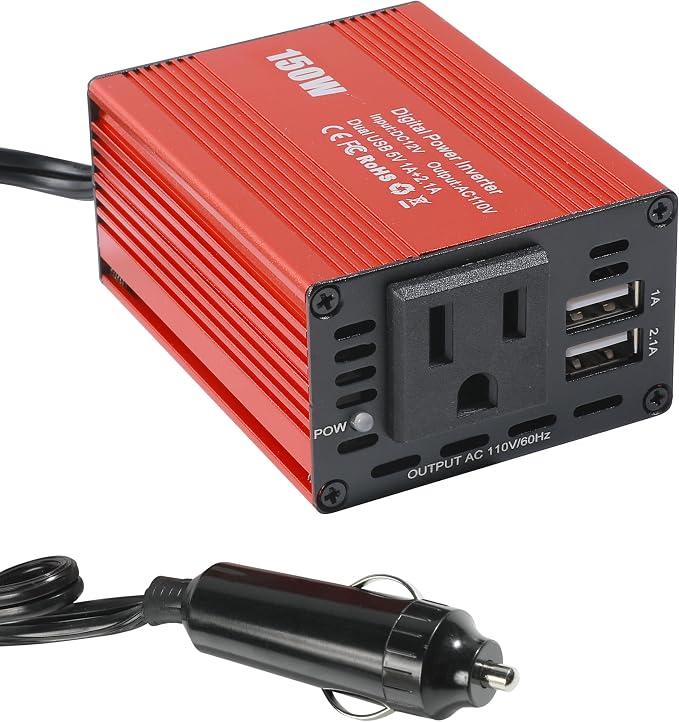 Power Inverters for Vehicles,Car Accessories,150W Car Power Inverters with 3.1A Dual USB,12V DC to 110V AC Converter Vehicle Adapter,Suitable for Most Cars,RVs,Trucks and More