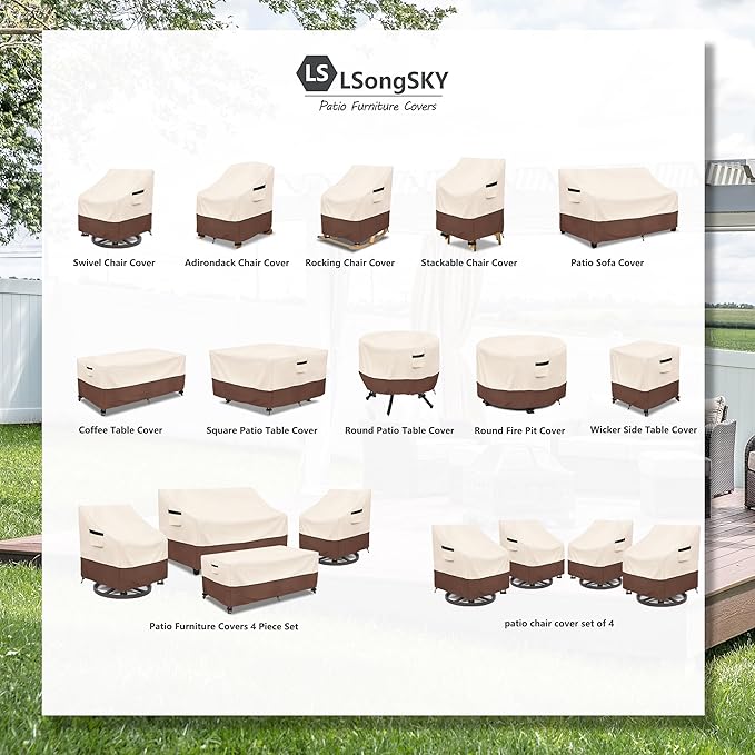 Patio Swivel Chair Cover 4 Pack,Waterproof Heavy Duty Patio Chair Covers,Swivel Chair Cover for Outdoor Furniture Covers Waterproof(33 W x 35 D x 36 H inches),Beige&Brown