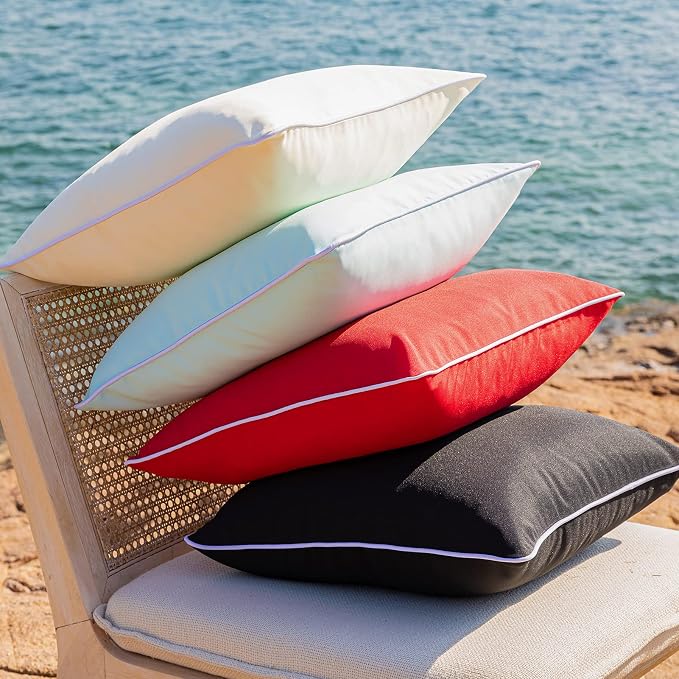 Phantoscope Pack of 2 Outdoor Waterproof Solid Throw Decorative Pillow Cover Decorative Square Outdoor Pillows Cushion Case Patio Pillows for Couch Tent, Black 12x20 inches 30x50 cm