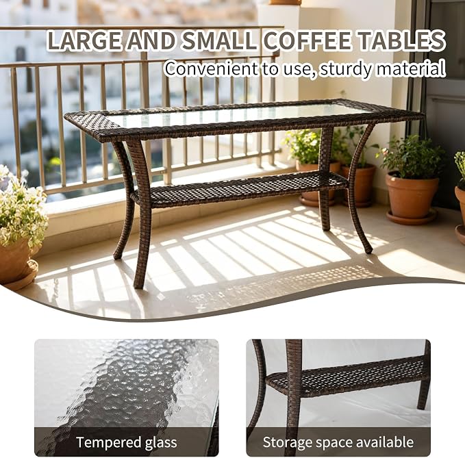 Outdoor Swivel Rocker Patio Chairs (Brown Wicker/Khaki Cushion, 4PC/Sofa & Chair &Coffee Table)