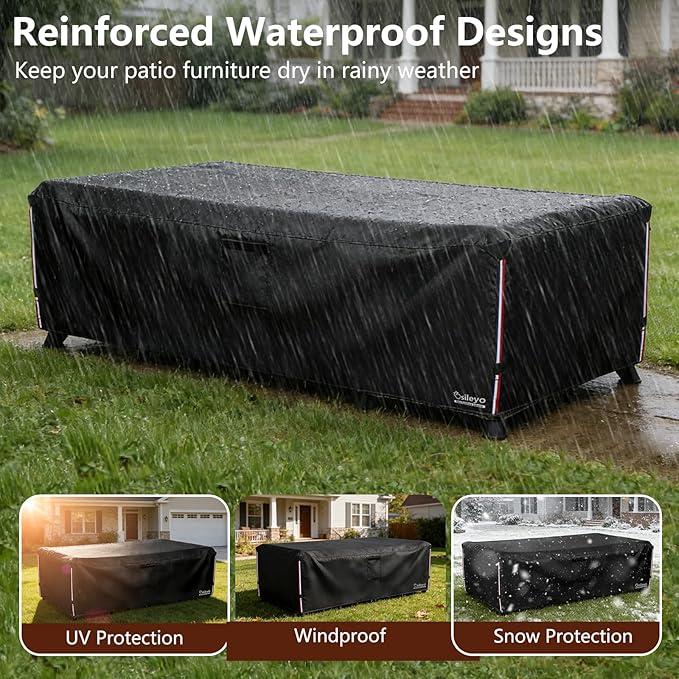 Patio Furniture Covers Waterproof,600D Heavy Duty Patio Cover for 6/7/8 PCS Sets Sectional Sofa Couch Dining Rocking Swivel Chairs Ottomans Coffee Table,110L x 84W x 28H inch Black