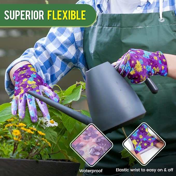 6 Pairs Gardening Gloves for Women - Breathable Rubber Coated Garden Gloves, Multi-purposes Gardening Gloves