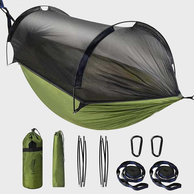 Lulladle Camping Hammock - (Double/Single) Hammock Portable with Tree Straps and with Mosquito Net，Nylon Hanging Hammock Easy Setup and Pack for Outdoor, Hiking and Backyard