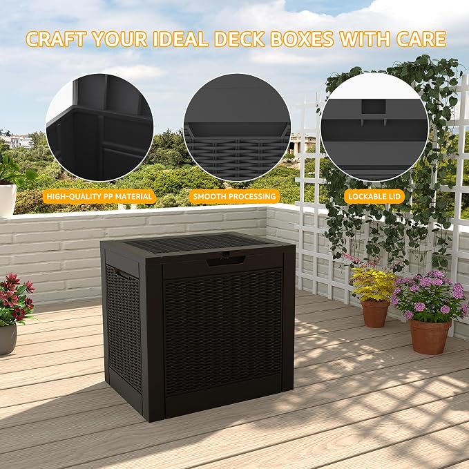 DRATO 31 Gallon Deck Box, Outdoor Storage Box for Patio Cushion, Garden Tools, Waterproof Resin Storage Box (Black, 31 Gallon)