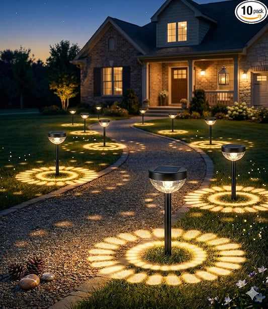 Ensenior 10-Pack Solar Lights Outdoor, Auto ON/Off 3000K LED Solar Garden Lights for Pathway, Yard, Patio, Walkway, Flower Bed, Halloween Christmas Landscape Lighting, IP65 Waterproof, Flag Lights