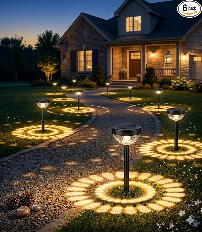 Ensenior 6-Pack Solar Lights Outdoor, Auto ON/Off 3000K LED Solar Garden Lights for Pathway, Yard, Patio, Walkway, Flower Bed, Halloween Christmas Landscape Lighting, IP65 Waterproof, Flag Lights