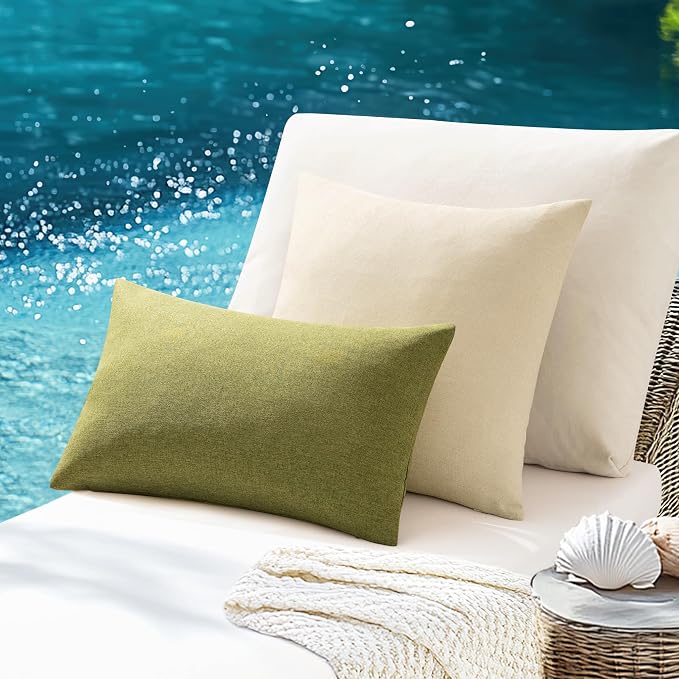 ANRODUO Outdoor Waterproof Pillow Covers Sage Green 12x20 Inch Pack of 2 | Outdoor Pillow Covers for Patio Furniture, Decorative Linen Cushion Sham, Lumbar Pillowcase for Garden Balcony Decor