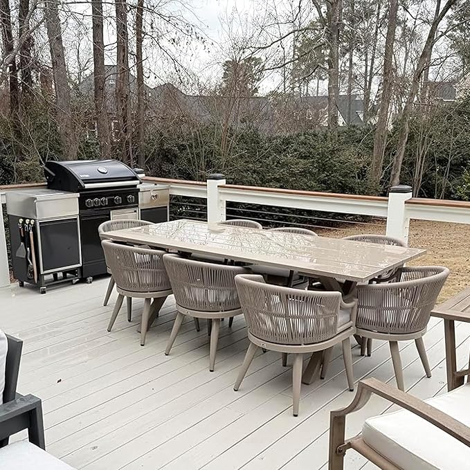 PURPLE LEAF 11 Pieces Outdoor Dining Set All Weather Wicker Patio Dining Set with Rectangular Aluminum Table and Modern Armrest Dining Chairs for Garden Deck Backyard Kitchen, Champagne