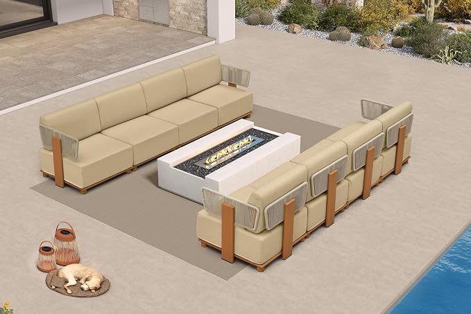 PURPLE LEAF Patio Furniture Set Modular Open-End Outdoor Sectional Sofa with 11" Thick Olefin Cushion 8-Piece Outdoor Conversation Set with Coffee Lights for Patio Backyard Garden Poolside, Beige