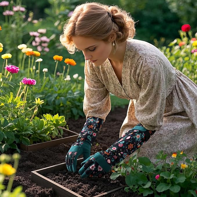 Trifabricy Gardening Gloves for Women, Leather Long Garden Gloves with Grip, Thorn-Proof Puncture-Resistant Work Gloves