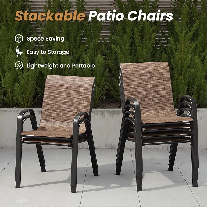 Soohow Outdoor Dining Set for 4, 5-piece Outdoor Patio Dining Set 4 x Stackable Patio Chairs & 1 x Round Table with Umbrella Hole, All-Weather Outside Table and Chairs for Backyard, Balcony, Porch