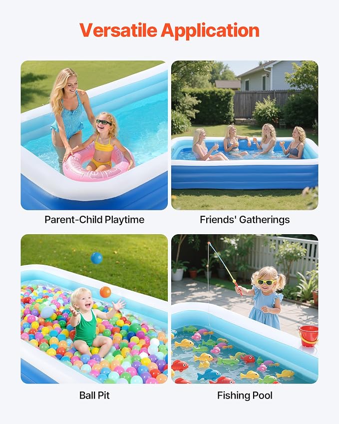 VEVOR Inflatable Pool, 118 x 67 x 20 inch Large Inflatable Swimming Pool, Family Large Swimming Pools with Repair Patches, Blow Up Pools for Kids, Adults, Family, Indoor Outdoor, Summer Water Party