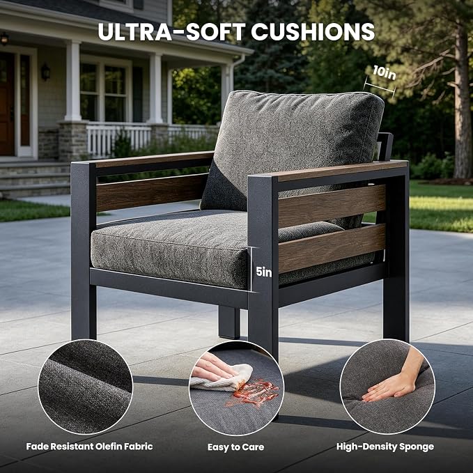 SUNYRISY Aluminum Outdoor Patio Furniture Armchair Set, 2 Piece All-Weather Outdoor Patio Sofa Seat with Thick Olefin Cushion for Porch, Deck, Backyard, Lawn, Pool