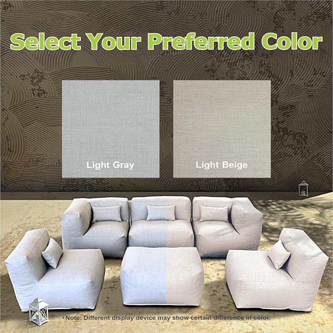 ANNYH CALALUNA 6Pc PATIO Furniture Sectional Conversation Set. Combines 3Middle, 2Corner, 1Ottoman/Coffee OUTDOOR Exp Foam Filled CHAIRS. A UNIQUE Modular Contemporary Sofa Could Gray (Cloud Gray)