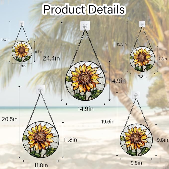 DASTOLL Stained Glass Window Hanging - Sunflower Flower Suncatcher Ready to Hang Window Doors Home Decoration and Christmas, Mother's Day Birthday Gifts for Women, Men, and Mom 7.8x7.8 in