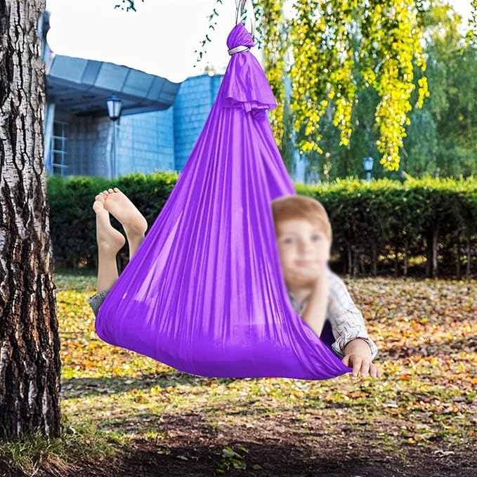 Physical Sensory Swing Chair for Bedroom，Breathable Snuggle Hammock Set Indoor Outdoor Kids Toys Play for Autism ADHD Vestibular System Exercise (Color : Light Purple, Size : 150x280cm/59x110in)